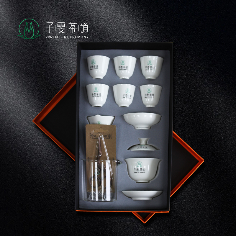 子雯茶道|茶具|功夫茶具套装|简约白瓷茶杯|盖碗